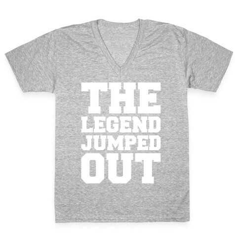 The Legend Jumped Out Parody White Print V-Neck Tee Shirt