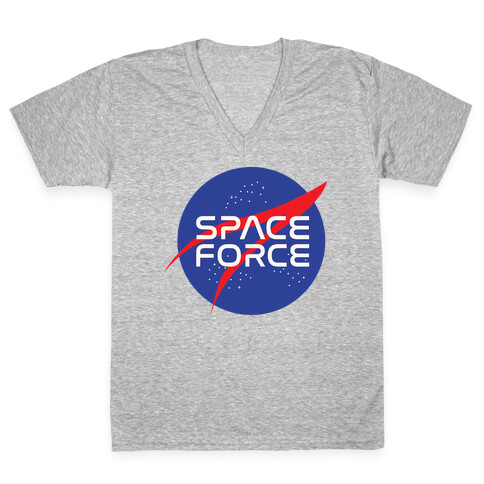 Space Force Parody White Print V-Neck Tee Shirt