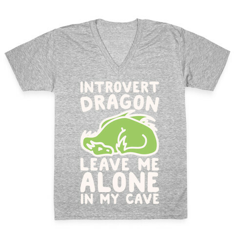 Introvert Dragon White Print V-Neck Tee Shirt