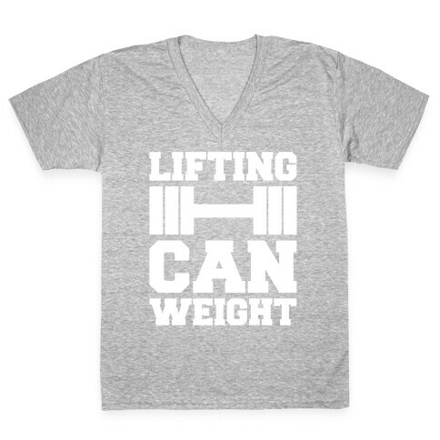 Lifting Can Weight White Print V-Neck Tee Shirt