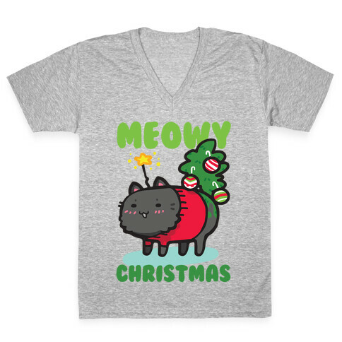 Meowy Christmas V-Neck Tee Shirt