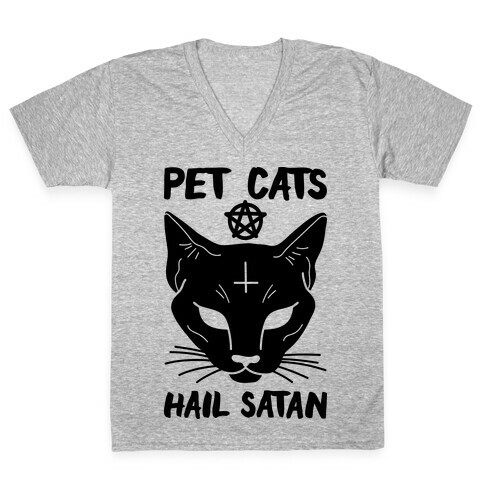 Pet Cats Hail Satan Sphynx V-Neck Tee Shirt