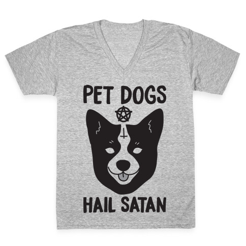 Pet Dogs Hail Satan Corgi V-Neck Tee Shirt