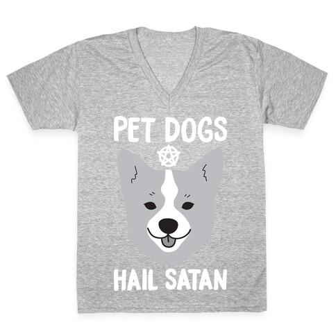 Pet Dogs Hail Satan Corgi V-Neck Tee Shirt