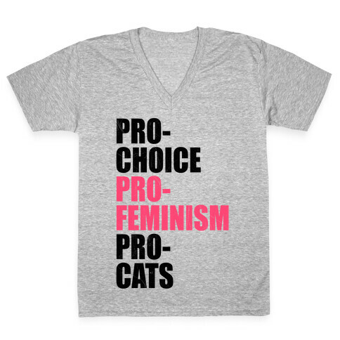 Pro-Choice Pro-Feminism Pro-Cats V-Neck Tee Shirt