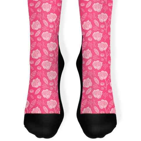 Floral and Leaves Pattern (Pink) Sock