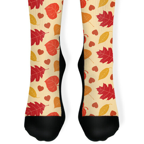 Autumn Leaves and Hearts Pattern Sock