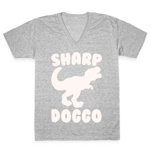 Sharp Doggo White Print V-Neck Tee Shirt