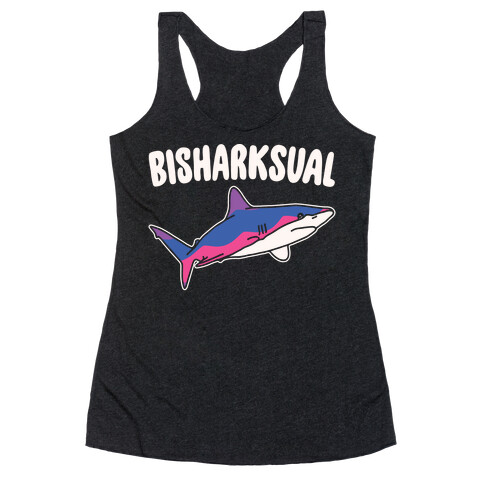 Bisharksual White Print Racerback Tank Top