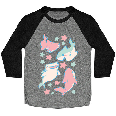 Happy Shark Pattern  Baseball Tee