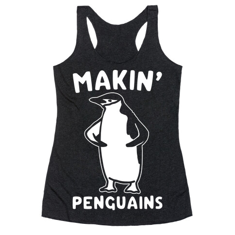 Making Penguians Parody White Print Racerback Tank Top