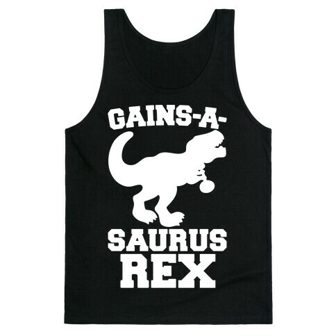 Gains-A-Saurus Rex Parody White Print Tank Top