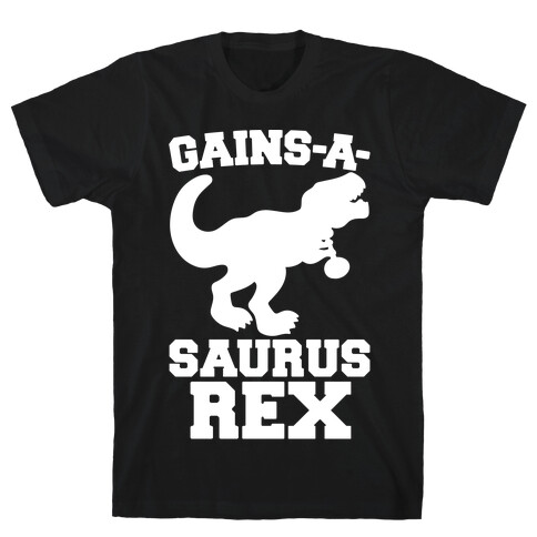 Gains-A-Saurus Rex Parody White Print T-Shirt