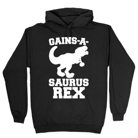 Gains-A-Saurus Rex Parody White Print Hooded Sweatshirt