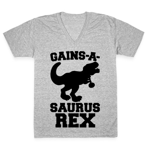 Gains-A-Saurus Rex Parody V-Neck Tee Shirt