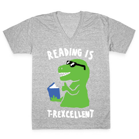 Reading Is T-Rexcellent Dinosaur V-Neck Tee Shirt