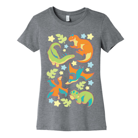 Funky Dinosaur Friends Pattern Womens T-Shirt