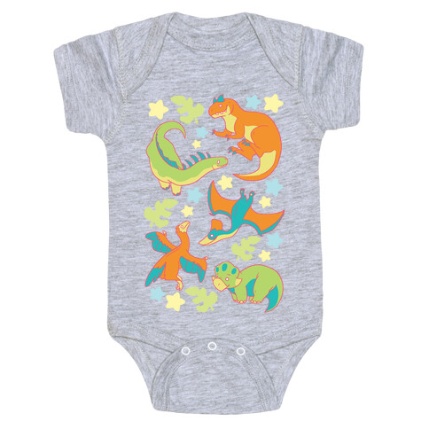 Funky Dinosaur Friends Pattern Baby One-Piece