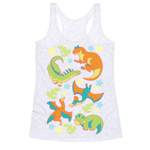 Funky Dinosaur Friends Pattern Racerback Tank Top