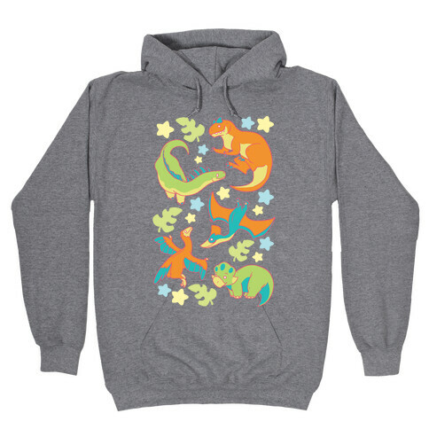 Funky Dinosaur Friends Pattern Hooded Sweatshirt