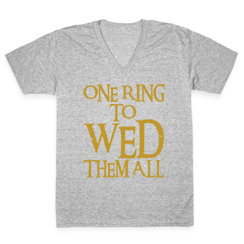 One Ring To Wed Them All Parody White Print V-Neck Tee Shirt