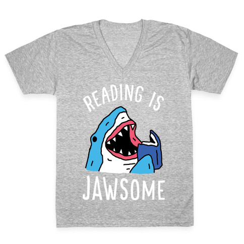 Reading Is Jawsome Shark V-Neck Tee Shirt