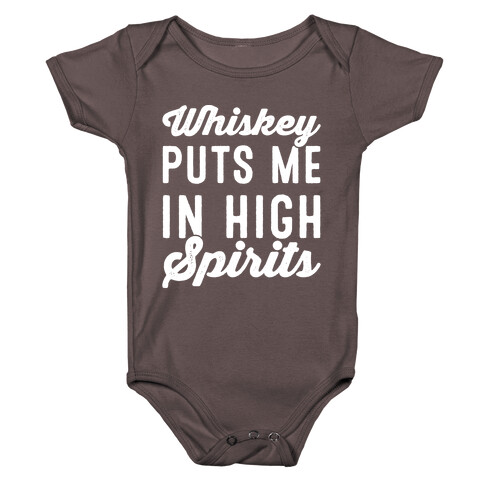 Whiskey Puts Me In High Spirits White Print Baby One-Piece