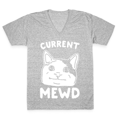 Current Mewd Parody White Print V-Neck Tee Shirt