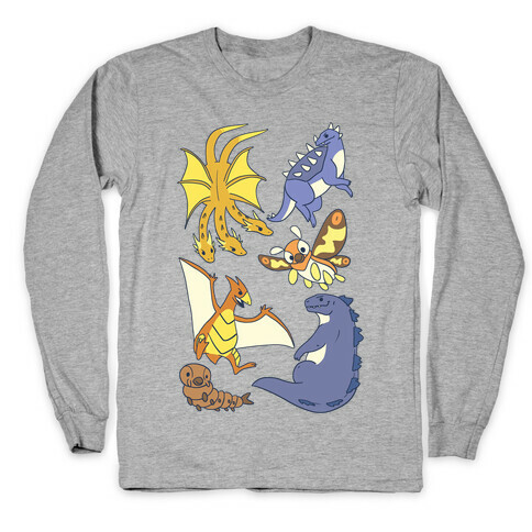 Godzilla and Friends Pattern Long Sleeve T-Shirt
