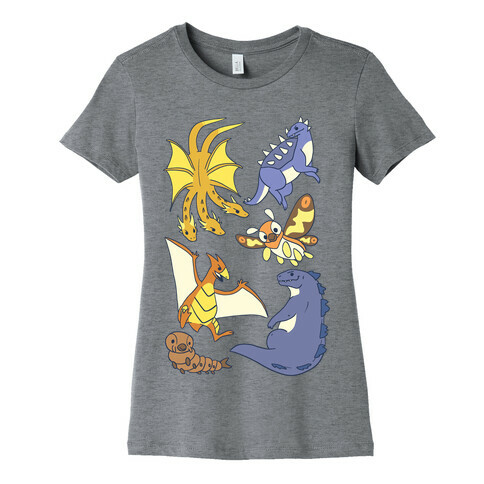 Godzilla and Friends Pattern Womens T-Shirt