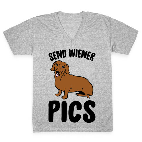 Send Wiener Pics Dachshund Parody V-Neck Tee Shirt