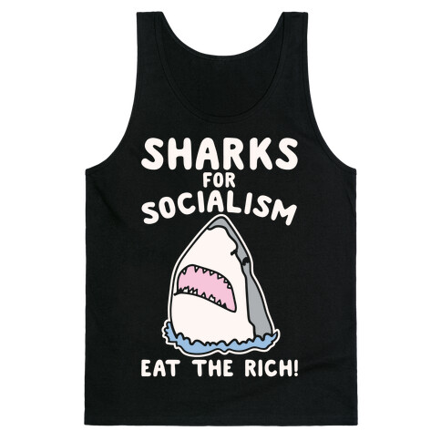 Sharks For Socialism Parody White Print Tank Top