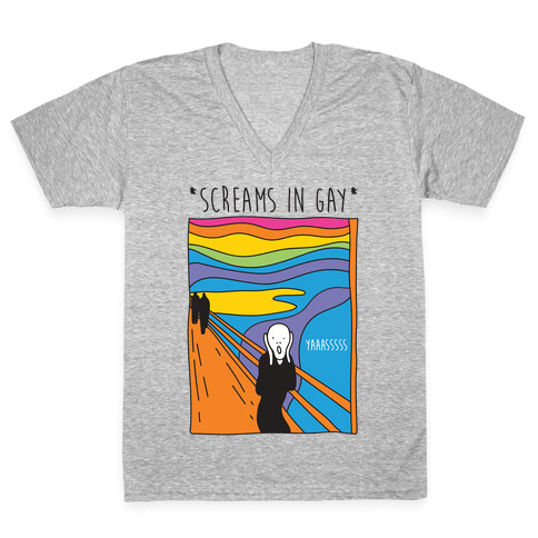 Screams In Gay Edvard Munch Parody V-Neck Tee Shirt