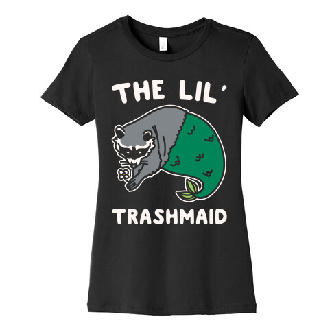 The Lil' Trashmaid Raccoon Mermaid Parody White Print Womens T-Shirt