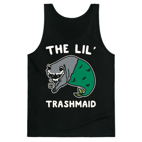 The Lil' Trashmaid Raccoon Mermaid Parody White Print Tank Top
