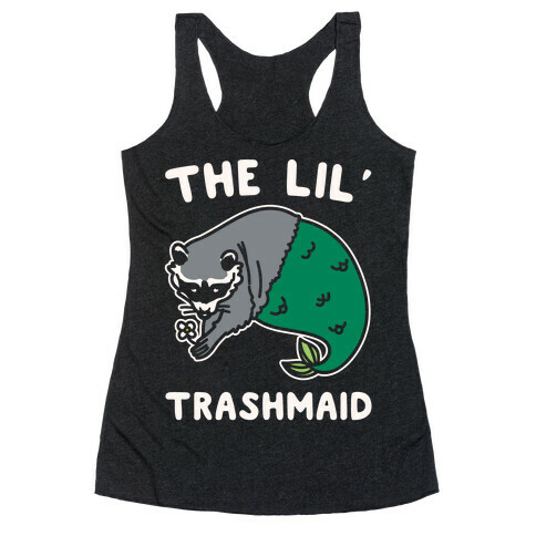 The Lil' Trashmaid Raccoon Mermaid Parody White Print Racerback Tank Top