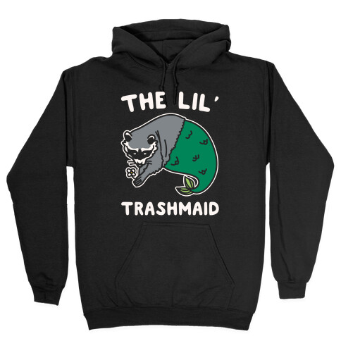 The Lil' Trashmaid Raccoon Mermaid Parody White Print Hooded Sweatshirt