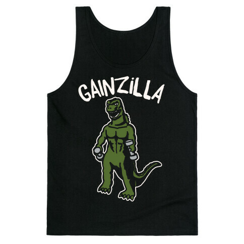 Gainzilla Lifting Parody White Print Tank Top