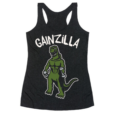 Gainzilla Lifting Parody White Print Racerback Tank Top