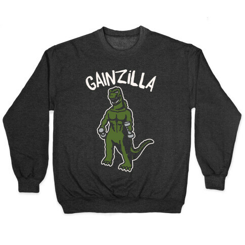 Gainzilla Lifting Parody White Print Pullover