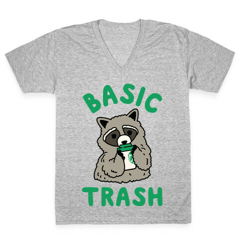 Basic Trash Coffee Raccoon V-Neck Tee Shirt