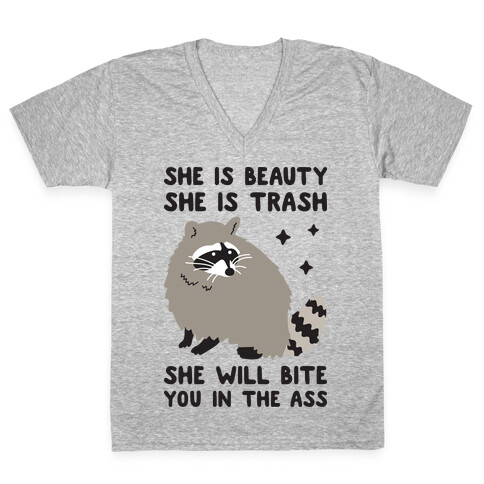 She Is Beauty She Is Trash Raccoon V-Neck Tee Shirt