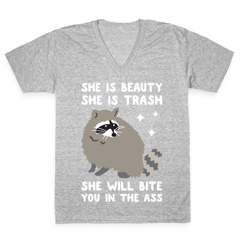 She Is Beauty She Is Trash Raccoon V-Neck Tee Shirt