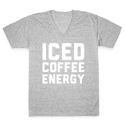 Iced Coffee Energy White Print V-Neck Tee Shirt