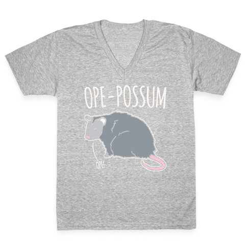 Ope-Possum Opossum White Print V-Neck Tee Shirt