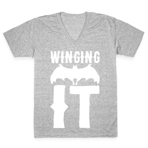 Winging It Bat White Print V-Neck Tee Shirt