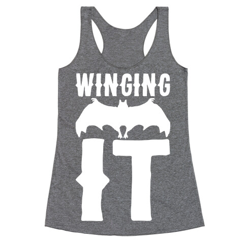 Winging It Bat White Print Racerback Tank Top