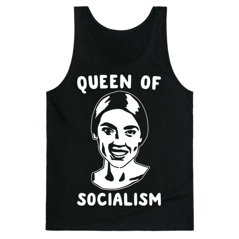 Queen of Socialism Alexandria Ocasio Cortez White Print Tank Top