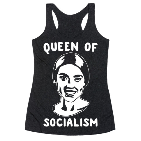 Queen of Socialism Alexandria Ocasio Cortez White Print Racerback Tank Top