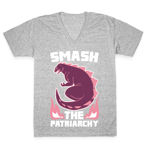 Smash the Patriarchy - Godzilla V-Neck Tee Shirt